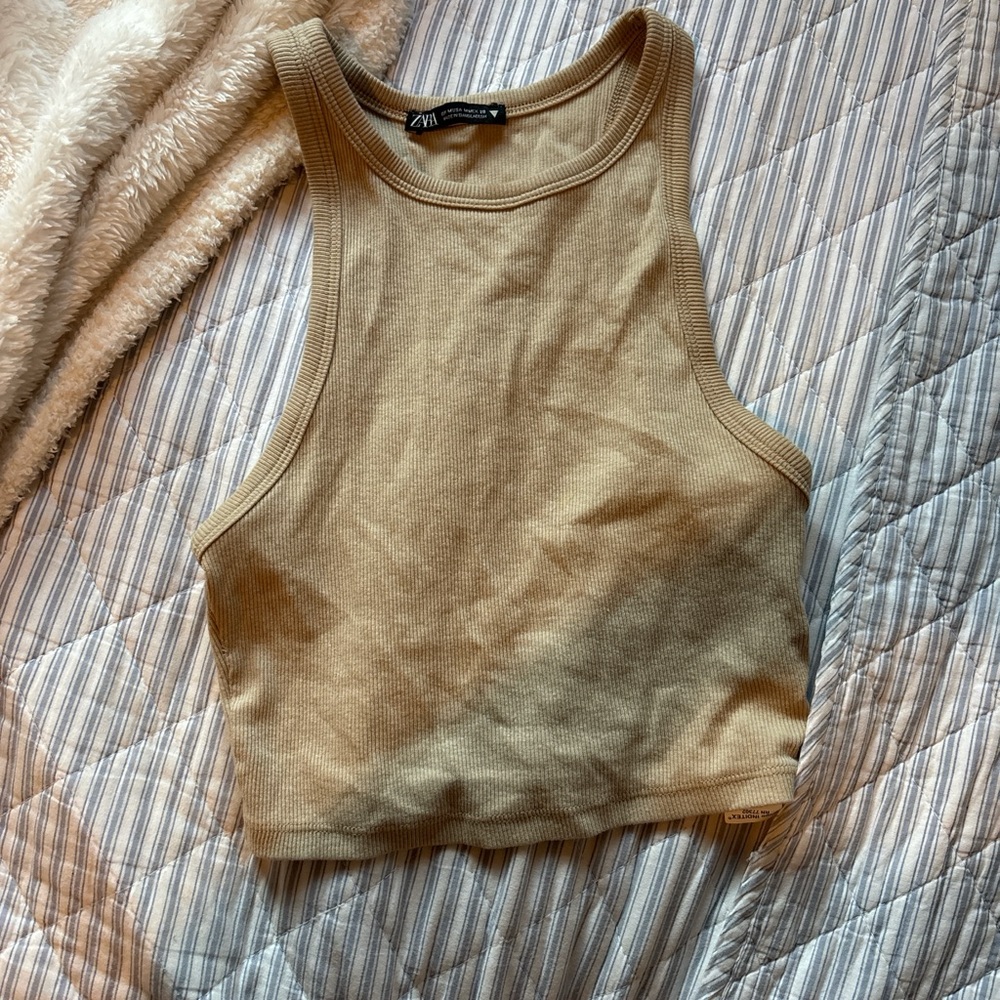 Zara Beige Ribbed Tank Top